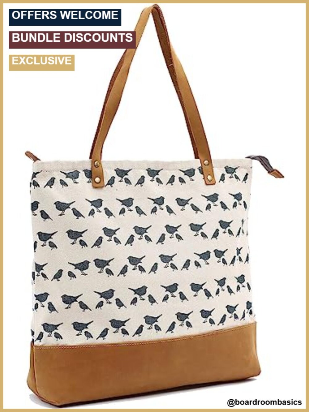 Women's Genuine Leather Handle Canvas Tote Satchel Handbag Work Travel Shopping
